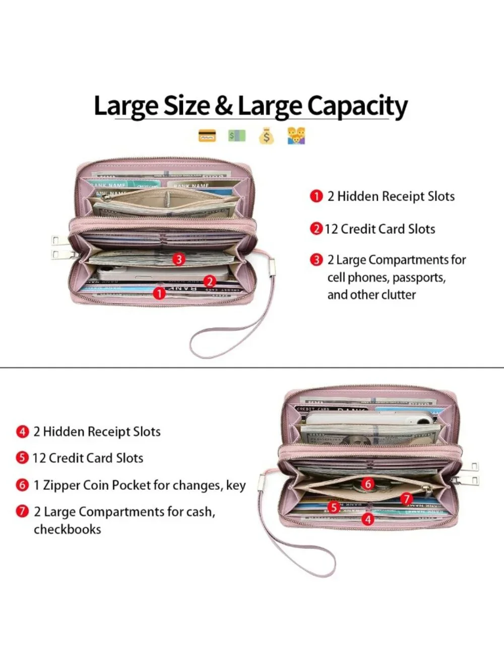 Stylish RFID Leather Wristlet Wallet for Women with Grip Strap - Secure & Chic